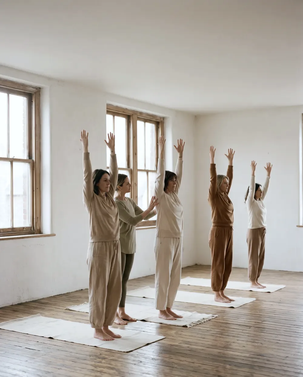 Una clase grupal de Yoga Danza, alumnas moviéndose juntas.